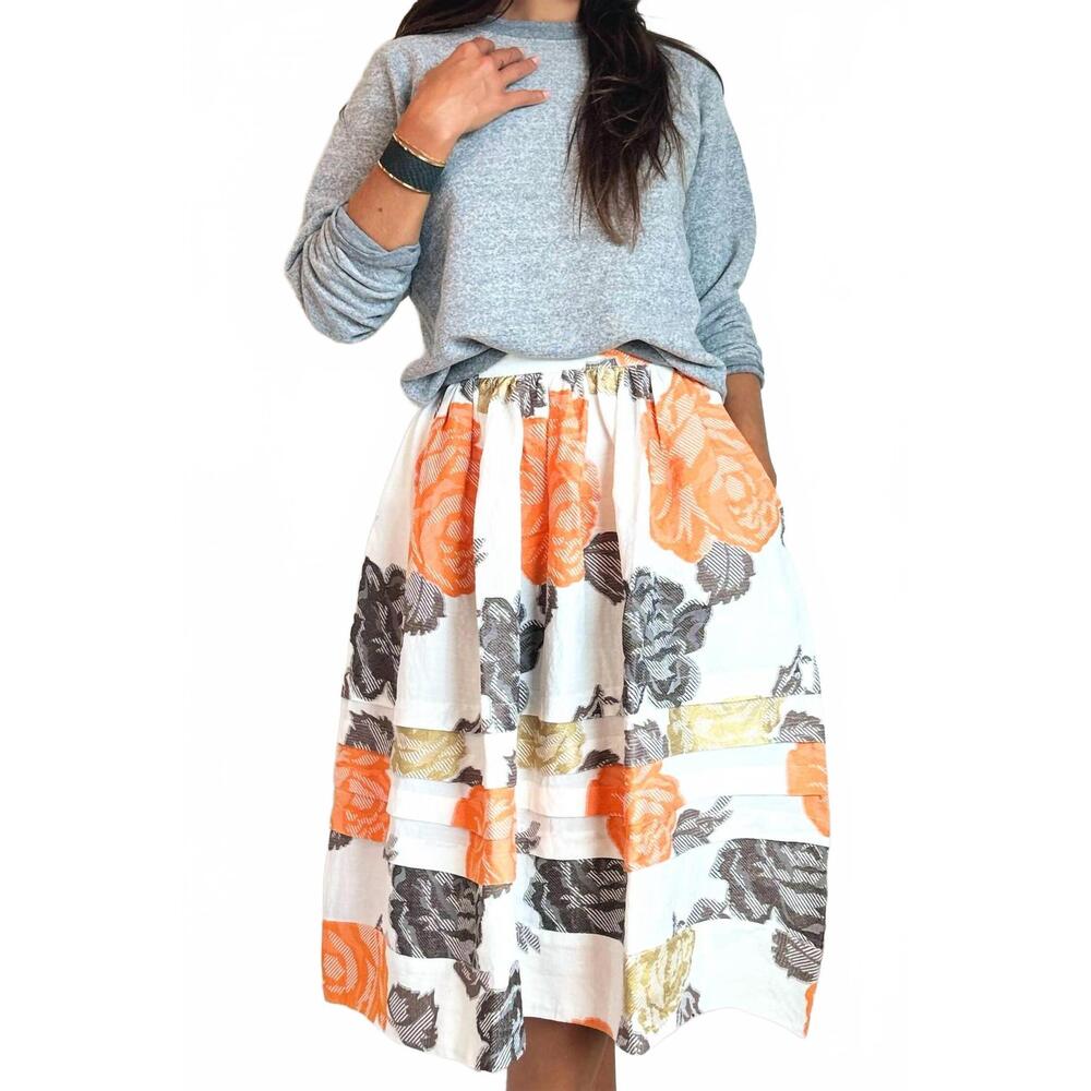 NEW CLARAMONTE manon brocade roses skirt in orange